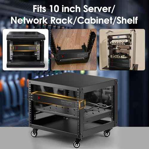 10 inch Rack PDU, 4 Rear Outlets, 1020J Surge Protection &15A Overload Switch, 1U RackMount, Rack Mount Power Strips for 10'' Mini Server Network Cabinets/Rack/Self, 6ft Cable