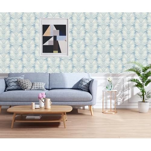 Kitico Peel and Stick Wallpaper Blue Wall Paper Boho Self Adhesive Removable Wallpaper for Bedroom Bathroom Leaf Contact Paper for Cabinets and Drawers Coastal Wallpaper 16.1''x78.7''