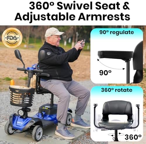 4-Wheel Mobility Scooter for Seniors, Folding Electric Powered Wheelchair, 250W Motor, 15-Mile Range, 5mph Speed, 300 lbs Capacity, All-Terrain, Red, FSA|HSA