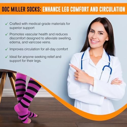 Doc Miller Compression Socks for Pregnant Women – Wide Calf, Open Toe Knee Sleeve 15-20 mmHG,Toeless Pregnancy Stockings for Varicose Veins, Footless Shin Splint Relief, 1 Pair