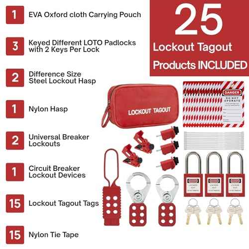 Electrical Lockout Tagout Kit - Industrial Lockout Tagout Kit, Loto Kits with Hasps,Safety Padlocks(2 Keys Per Lock),Loto Tags,Nylon Zip Ties,Universal Circuit Breaker Locks