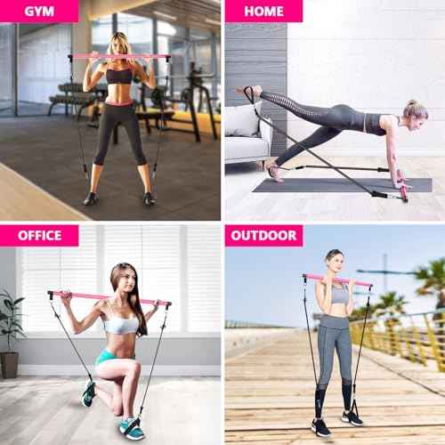 Pilates Bar Kit with Resistance Bands,Pilates Bar with Stackable Bands Workout Equipment for Legs,Hip,Waist and Arm,Exercise Fitness Equipment for Women & Men Home Gym Yoga Pilates