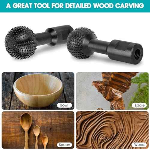 2Pcs Sphere Rotary Burr with 5/8-11 Threads, Ball Gouge Wood Carving Tools, for 4 1/2 and 5 Inch Angle Grinder