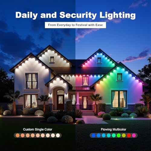 Permanent Outdoor Lights for House, 100ft RGB+60IC£¬Smart Outdoor Decor, 50 Scene Modes, App/Remote Control, IP67 Waterproof, for Christmas, Holiday, Daily & Pool Party, courtyard£¬House Roof Lighting