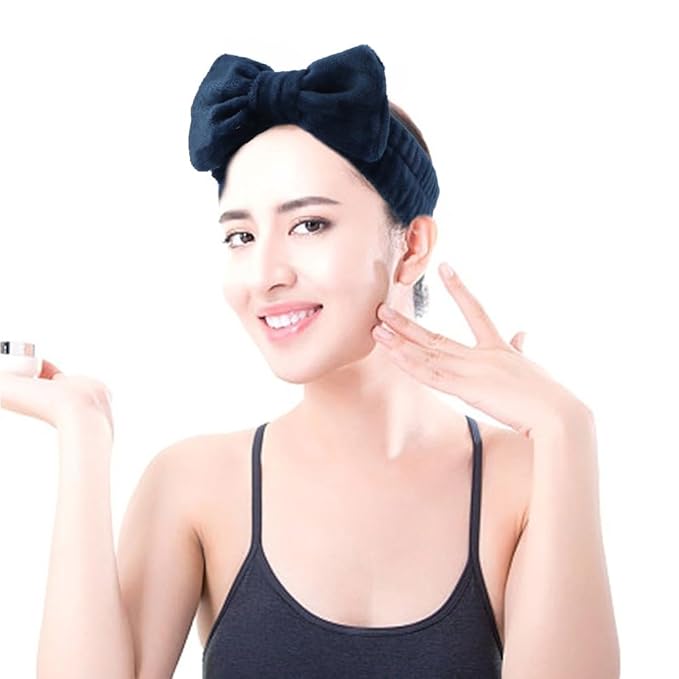 SPA Headbands for Washing Face Makeup Headbands with Bow Laurel Hair Band Women Facial Head Band Wrist Towel Wraps For Shower Face Mask Gray Black White Beige, 6 Pack