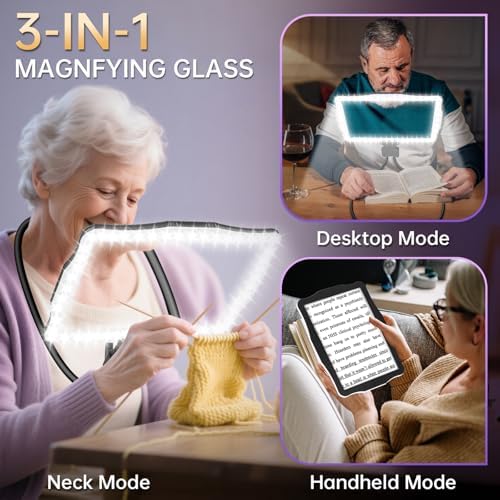 10X Magnifying Glass with Light, Hands Free Large Magnifying Glass for Reading, Full Book Page Magnifiers Flexible Gooseneck Magnifier for Reading Repair Sewing Low Vision