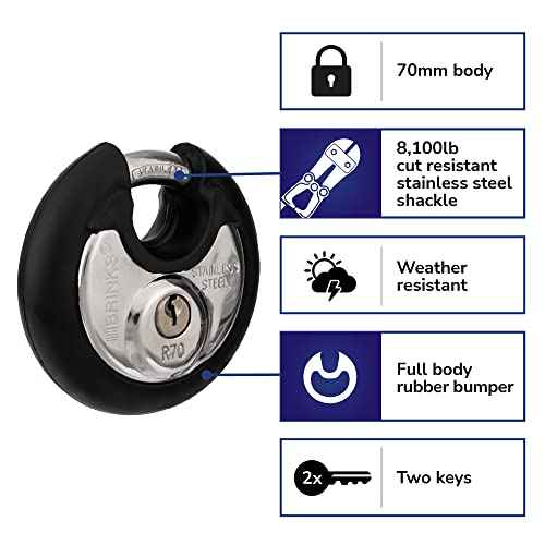 BRINKS Heavy Duty Padlock with Key - 70mm Discus Keyed Lock for Storage Shed, Garage, Storage Lockers, Sliding Doors, Tool Box, and Cabinets, 4 Pack