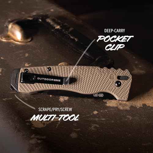 OUTDOOR EDGE Razor XD1 Folding Knife ? Heavy-Duty 3" Replaceable Blade, Tan Handle with Pry Bar & Bottle Opener ? Includes 2 Black Sheepsfoot Blades & 1 Utility Blade