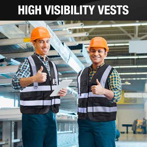 Jeffbaubl 10 Pcs Reflective Vest, High Visibility Construction Vest, Reflective Vests with Pockets and Zipper, Work Vests for Men Women(Black)
