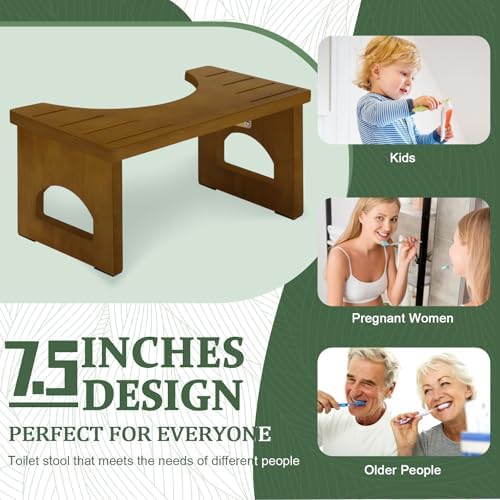 Foldable Toilet Stool, 7.5 Inches Bamboo Toilet Stool Squat for Adults, Collapsible Poop Stool for Bathroom, Potty Step Stool with Non-Slip Strip, Portable Toilet Foot Pooping Stools