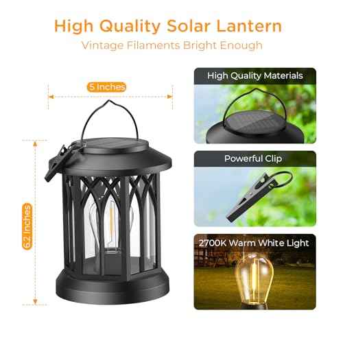 WdtPro Solar Lanterns Outdoor Waterproof, Upgraded Bright Hanging Solar Lights for Outside,Solar Powered Lanterns Lighting LED for Garden Patio Yard Decorative 6 Pack (Warm Light)
