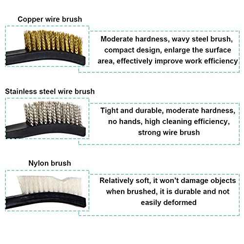 9 Pieces Mini Wire Brush Set, Mini Wire Scratch Brush with Handle, Small Steel Nylon Brass Brush Set, Double Ended Wire Brushes for Cleaning Welding Slag Rust (15)