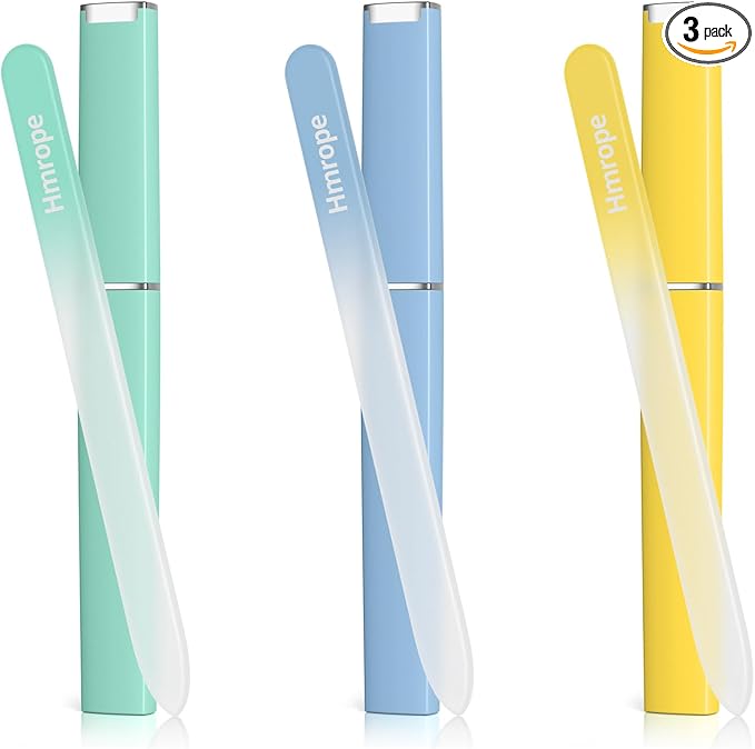 Hmrope 3 Pack Crystal Glass Nail File with Case, Professional Nano Glass Nail Files for Natural Nails, Etched Nail Filer Double-Sided Fingernail Files Ideal Manicure Salon Nail Care for Women Men