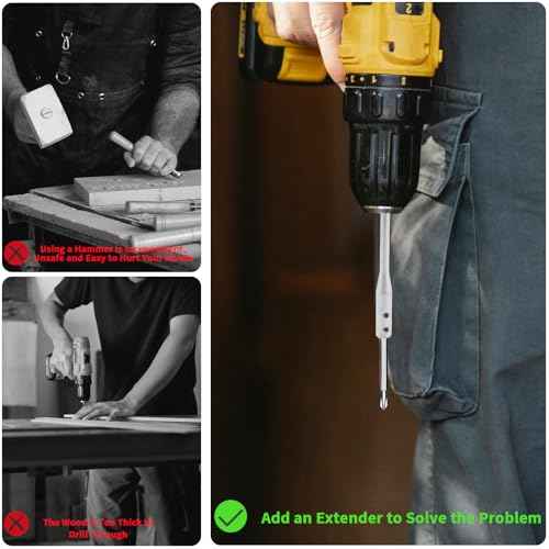 4 Pieces 1/4 Drill Bit Extension Set, High Carbon Steel Drill Extension Set, 6 and 12 Inches Spade Drill Bit Extension with 2 PCS Key for Wood Turners Furniture Carpentry and Construction