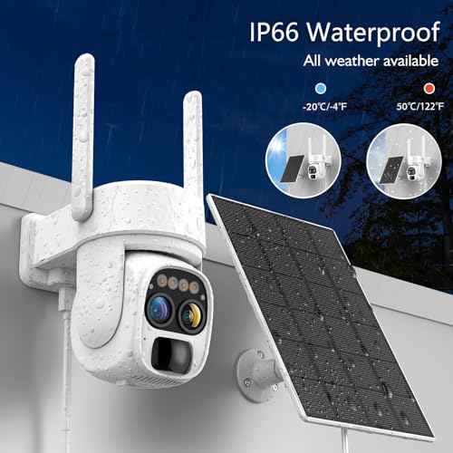 Hawkray Pannel Solar Wireless Outdoor Battery Security Camera£¬ Dual-Lens, 10xZoom, 2K Resolution 3MP 360¡ÆPan/Tilt£¬2.4&5G WiFi Powered Camera
