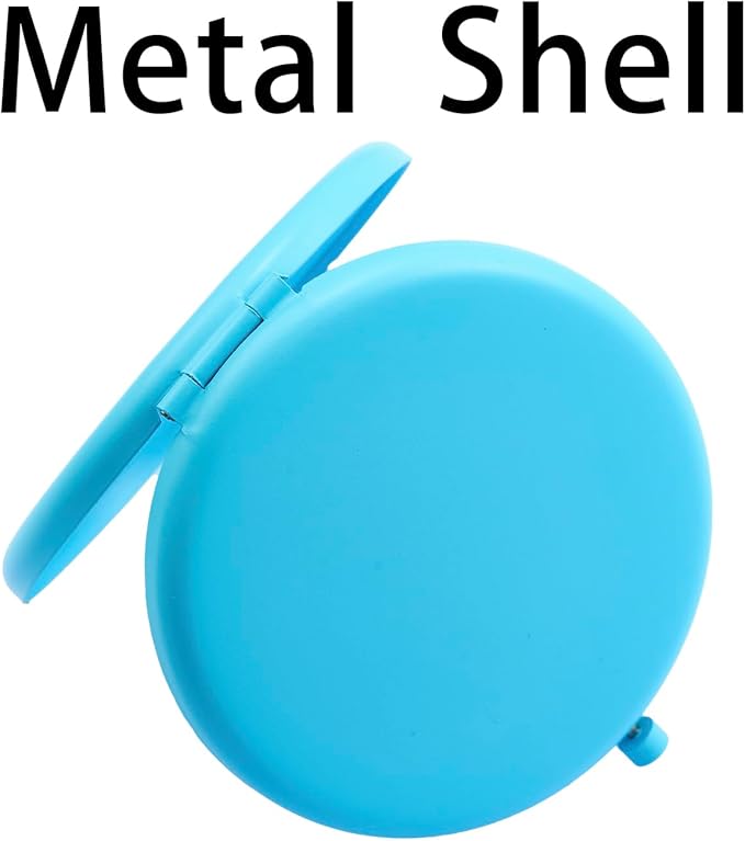Compact Mirror for Purse, Metal Round Shell, Double-Sided 1X/2X Magnifying, Portable Travel Makeup Mirror, Mini Pocket Mirror, Deep Sky Blue, 1 Pack