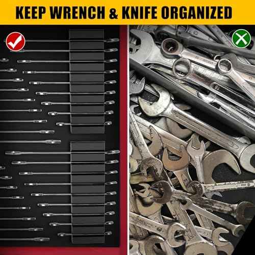 Modular Wrench Organizer Wrench Holder - Wrench Tool Organizers for Tool Drawer Storage, Wrench Storage Set with Metric & SAE Label, Wrench Rack Tool Gift for Professional Mechanics Men, Black