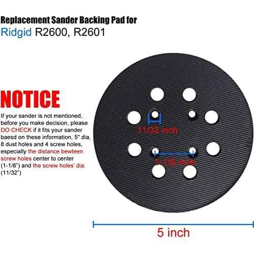 2 Pack 5 Inch 8 Hole Hook and Loop Sander Pad for Ridgid R2600, R2601 5" Random Orbit Sanders - Replacement Backing Sanding Pad for Pad Part Number 300527002