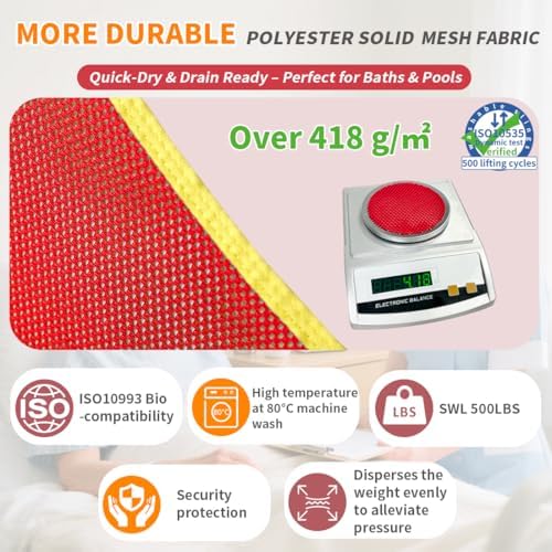 Universal Full Body Patient Lift Sling, Mesh Fabric Patient Sling Transfer and Bathing aids, 500lb Weight Capacity (Small-Red)