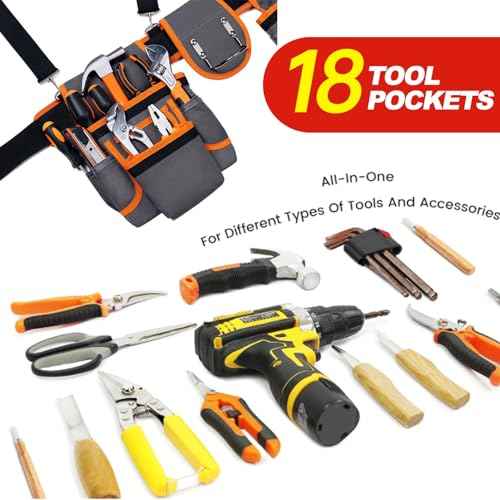 JFX Tool Belt for Men, Magnetic Tool Pouch With Suspenders, Heavy Duty Detachable Adjustable Utility Belt Work Bags for Electricians, Carpenters, Construction Workers and Gardeners£¬(32''-66'')