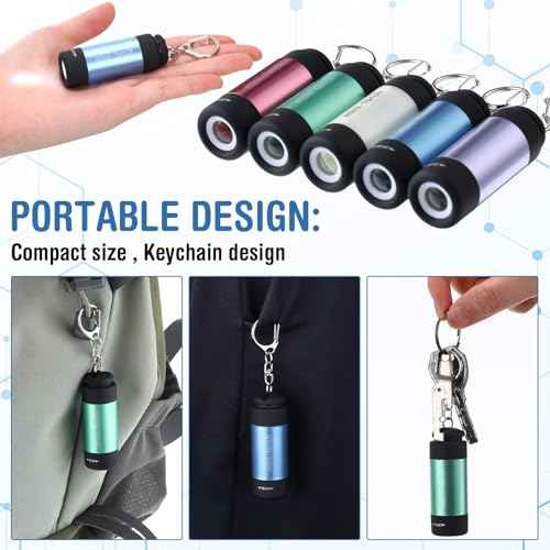 Mudder Mini Keychain Flashlight USB Torch Rechargeable Colorful LED Flashlight High Powered Keychain Lamp Bulk Handheld Waterproof Pocket Light for Emergency Camping Hiking