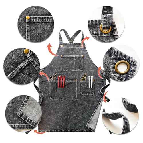 Denim Apron With Pockets For Women,Jean Apron For Hair Stylist,Plus Size Aprons,Denim Work Aprons