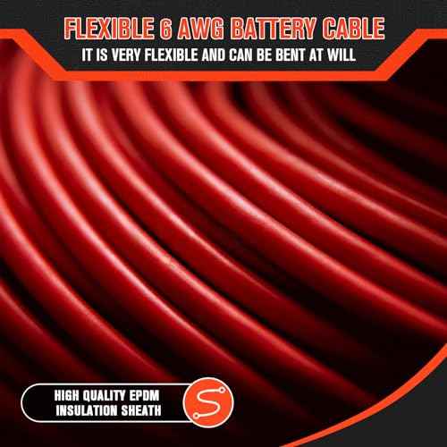 6 Gauge Wire 6 Awg Wires 20 FT Black + 20 FT Red, 6 Gauge Battery Cable 6awg Marine Wires, 6awg Copper Wire Welding Cable Standard with Cable Lugs Terminal Connectors and Heat Shrink Tube
