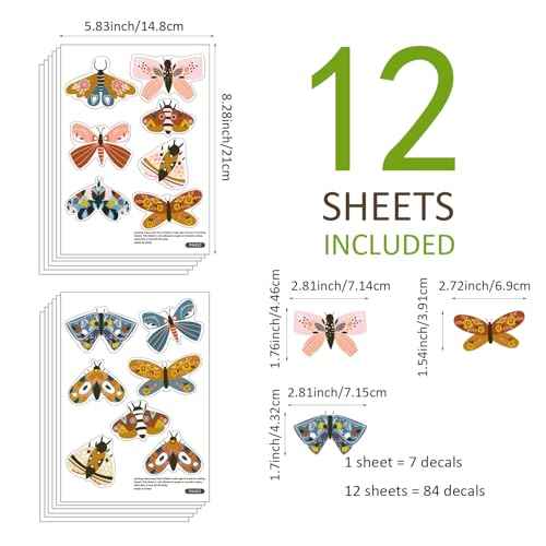 Watercolor Butterfly Wall Decals Peel and Stick, Wall Stickers for Girls Room, Boho Butterfly