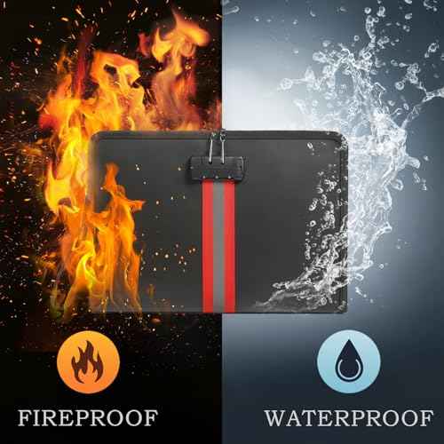 Fireproof Document Bag with Lock,13"¡¿9"¡¿1" Fireproof and Waterproof Cash Bag with Zipper, Premium Fiberglass, Fire Safe Storage for Documents, Passports, Cash, Valuables