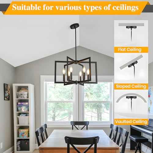 6-Light Black Chandeliers for Dining Room,Modern Farmhouse Chandelier, Pendant Lights Kitchen Island,Geometric Industrial Metal Hang Lighting Fixture for Foyer Entryway Hallway Living Room