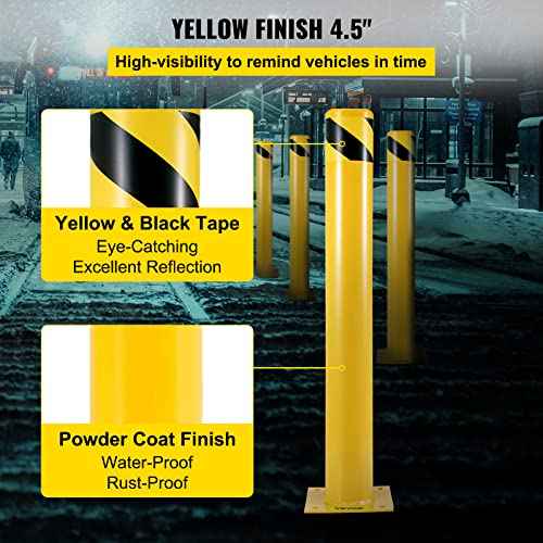 BestEquip Safety Bollard 36-4.5 Safety Barrier Bollard 4-1/2" OD 36" Height Yellow Powder Coat Pipe Steel Safety Barrier with 4 Free Anchor Bolts for Traffic-Sensitive Area