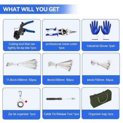 Metal Zip Ties Cutter Stainless Steel Cable Tie Gun Kit Assortment With 150pcs Stainless Steel Zip Ties Heavy Duty Outdoor For Chain Link Fence Parts Exhaust Wrap