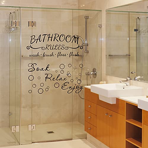 4 Pieces Bathroom Wall Decals Sticker Toilet Rules Soak Relax Enjoy Bathroom Rules Wash Your Hands Love Mom Wall Quote Saying Stickers Vinyl Art Decor for Home Restroom (Black)
