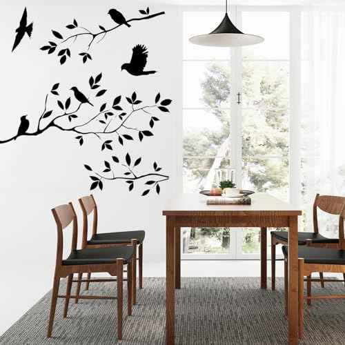 Bird Tree Branch Wall Sticker Decal Black Vinyl Wall Art Decor Peel and Stick Living Room Home Decoration