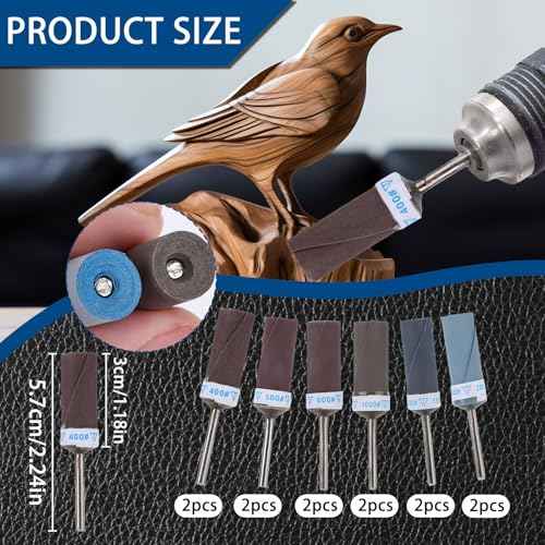 12pcs 400-2000 Grit Sanding Drums for Dremel Rotary Tool, Rotary Tool Bits Sander Set Bands Mandrels for Wood Plastic Metal Grinding Polishing