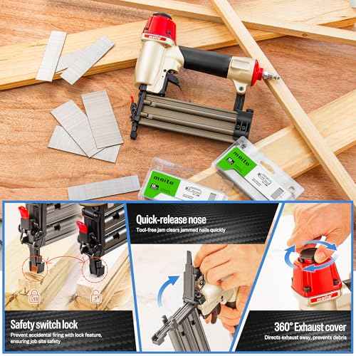 meite F50C Pneumatic Brad Nailer with 2000pcs Nails (1-1/4", 2"), Air 18 Gauge Brad Nailer Small Finish Nail Gun for Trim Work, Fires 18 Gauge Brad Nails 5/8 Inch to 2 Inch