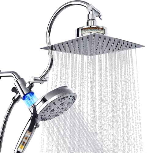 Dual Filtered Shower Head with Magnetic Handheld - 8'' Square Rain Shower Head High Pressure with Handheld Combo, 8+2-Spray Magnetic Detachable Showerhead with Power Jets, Chrome