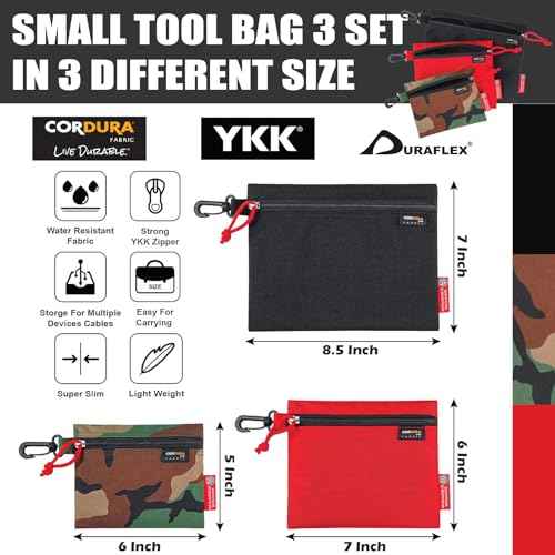 Rough Enough Small Tool Pouch Bag with Zipper Multipurpose Storage Organizer 3 Pack for Tactical Camping Fishing Hunting Survival Gear and Supplies