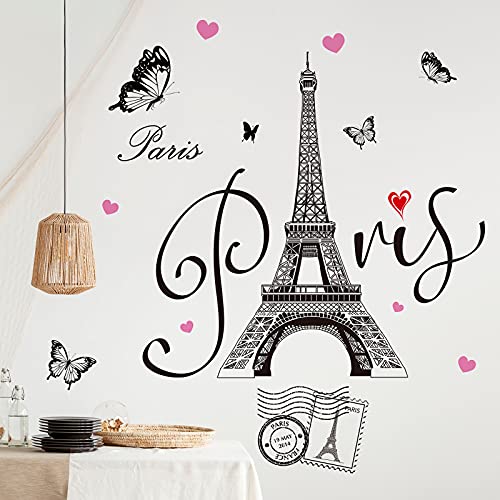 Gueevin 2 Sheets Paris Tower Stickers Eiffel Tower Sticker Decal for Bedroom Living Room Sofa Backdrop TV Wall Romance Decoration