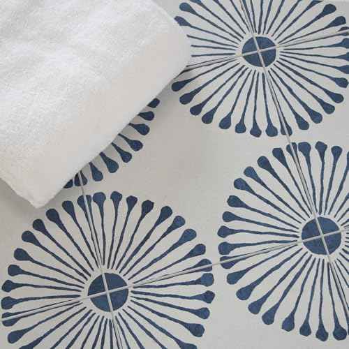 16-Sheet Peel and Stick Floor and Wall Tile, 9" x 9" Blue Stone Composite Self Adhesive Vinyl Flooring, Patterned Flower Groutble Backsplash Tile for Kitchen Bathroom Shower