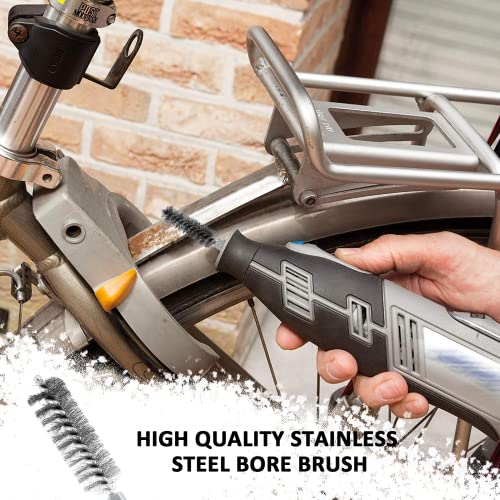 10 Pcs Stainless Steel Wire Brush Set, Bore Brush Set with 1/4 Inch Hex Shank, Power Drill Attachments for Rust Polish & Tube Cleaning (8/10/11/12/13/15/16/17/18/19mm)