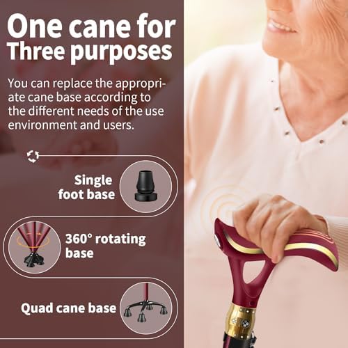 Smart Alarm Walking Cane for Men & Women, Telescopic and Adjustable Walking Sticks for Seniors, USB Direct Charge, with LED Light, One Cane for Three Purposes, Light and Stable