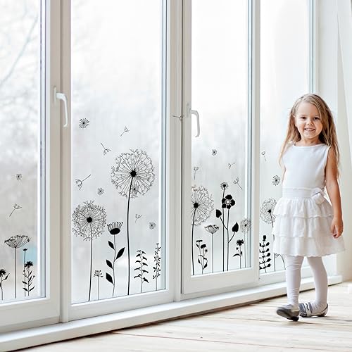 Supzone Black Dandelion Wall Stickers Attractive Flying Flower Butterfly Wall Decals Peel and Stick Creative Self Adhesive Wall Art Sticker for Bedroom Living Room Office Sofa Wall Decor