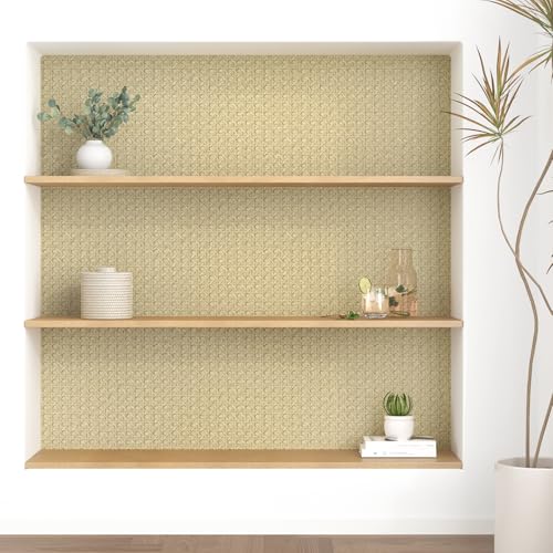 WESTICK Rattan Wallaper Peel and Stick Non-Textured Cane Contact Paper for Cabinets Self Adhesive Cane Weave Webbing Wicker Weave Vinyl Stick on Rattan Paper for Furniture Dresser Bedroom 15.8"x80"