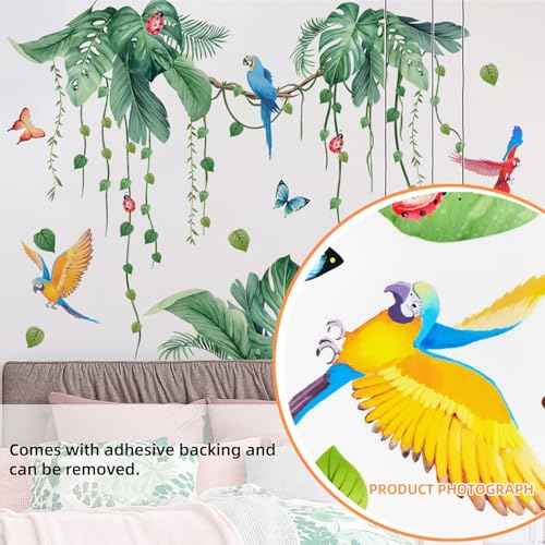 Lush Tropical Wall Decals with Jungle Vines Palm Leaves Removable Peel and Stick Wall Art for Nursery Living Room Office Bohemian Decor