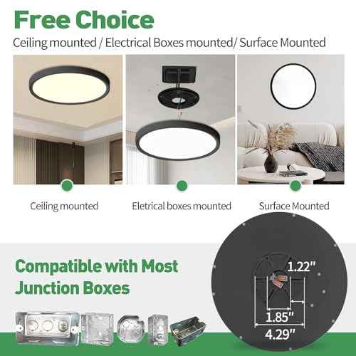 6PK 9 Inch LED Flush Mount Ceiling Light, 18W, 1860LM, 3000K/4000K/6000K CCT Selectable, Round Flat Panel Low Profile Ceiling Light Fixtures for Hallway, Kitchen, Bedroom, Laundry Room