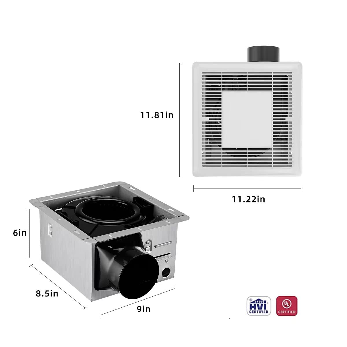 Tech Drive Bathroom Fan with Light 110 CFM, 1.2Sone No Attic access Needed Installation,Very Quiet Bath Ventilation and Exhaust Fan with LED Light 4000K 800LM, 4inch Duct,White Plastic Grille