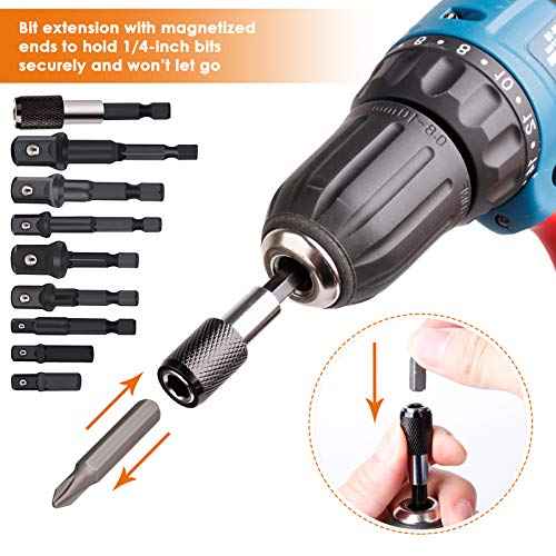 THINKWORK Impact Socket Adapter Set, 1/4" 3/8" 1/2" Drill Socket Adapter Set with 1/4" Hex Shank for Impact Power Driver, Cordless Drill & Screwdriver