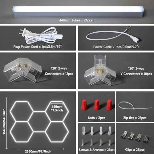 Hexagon Garage Lights 192W 23040LM Super Bright£¬6500K Daylight White LED - Honeycomb Garage Ceiling Lighting Fixture for Basement, Gym, Workshop, Salon & Commercial Spaces 5 Hex