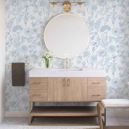 EeeComing Floral Peel and Sick Wallpaper Boho Contact Paper Modern White and Blue Peel and Stick Wall Paper Removable Self Adhesive Wallpaper for Bedroom Bathroom Cabinets Vinyl Roll 17.3¡±X118.1¡±